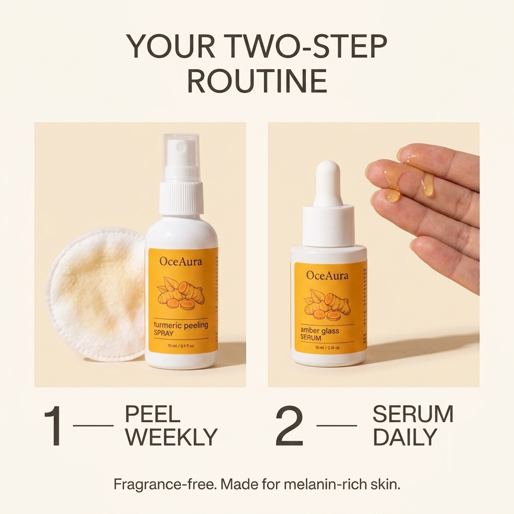 Your two-step routine: peel weekly, serum daily. Fragrance-free, made for melanin-rich skin