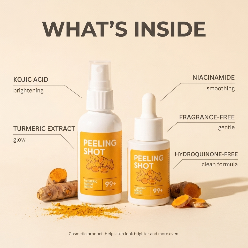 What's inside: kojic acid, turmeric extract, niacinamide. Fragrance-free and hydroquinone-free